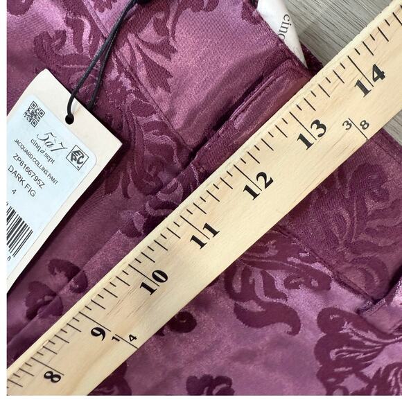 CINQ À SEPT Collins Floral Jacquard Straight Leg Elegant Pants Dark Fig 4 - Picture 4 of 9